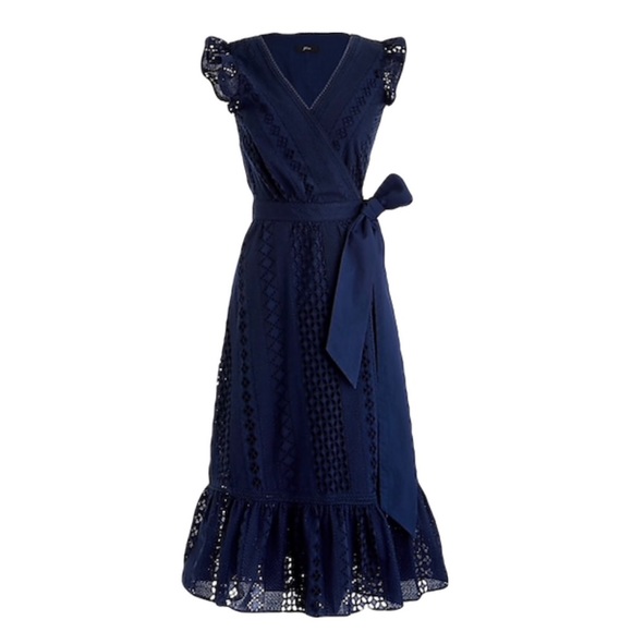 J. Crew Navy Eyelet Wrap Midi Dress - Picture 6 of 6